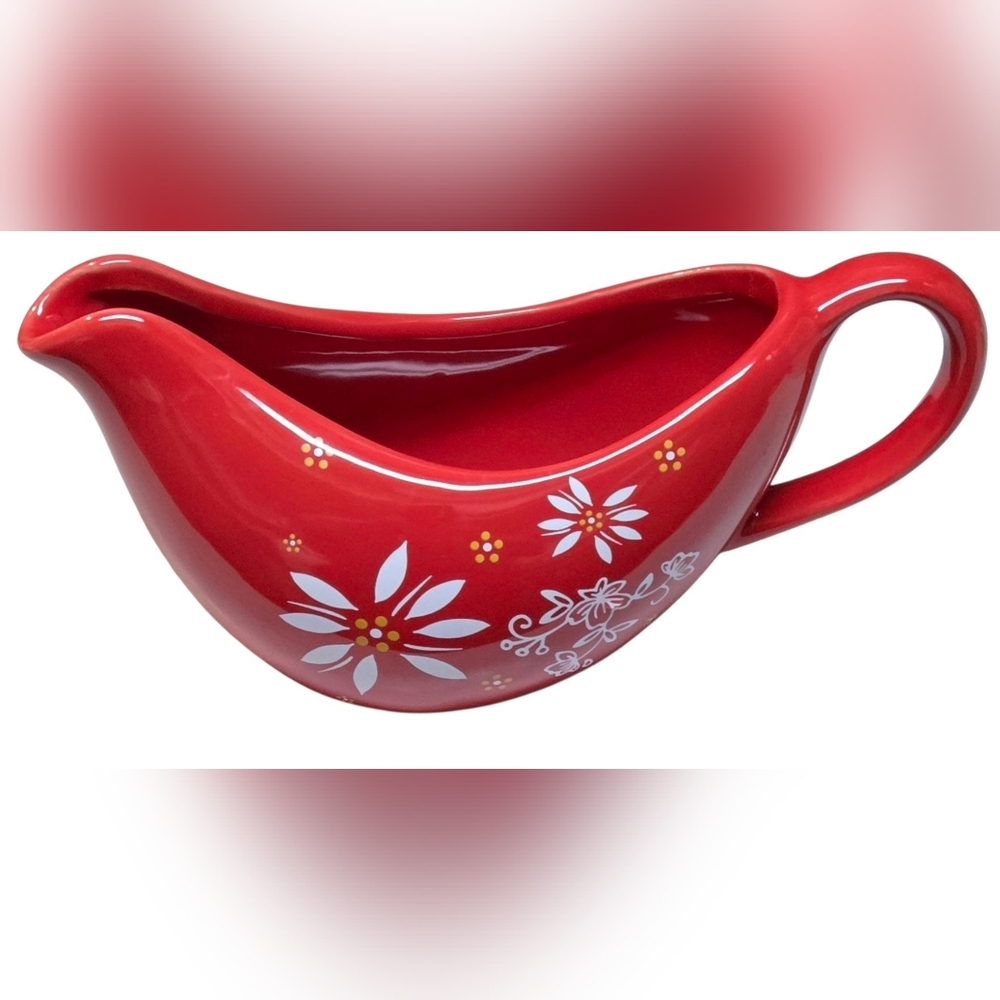 Vintage Temp-tations Red Floral Ceramic Gravy Boat